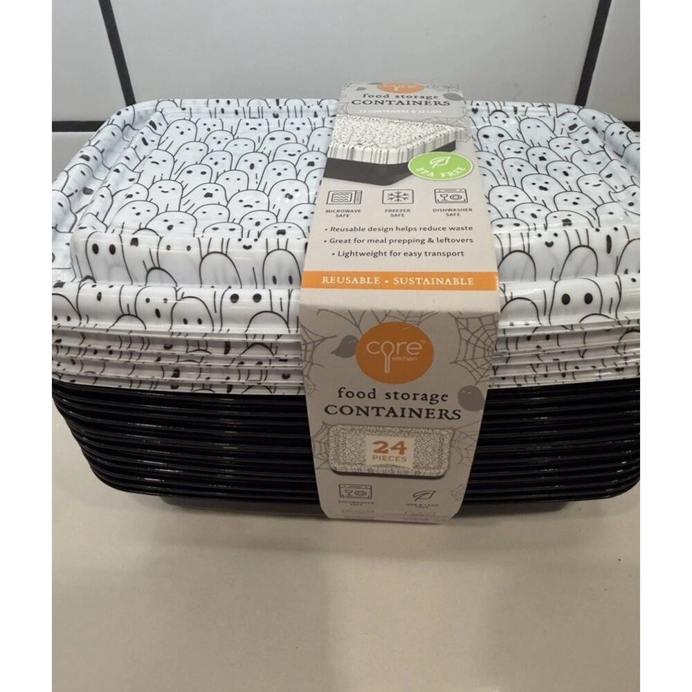 Core Kitchen Halloween Food Storage 33.8 oz. Containers/‎ Lids Ghosts Set 12 NEW